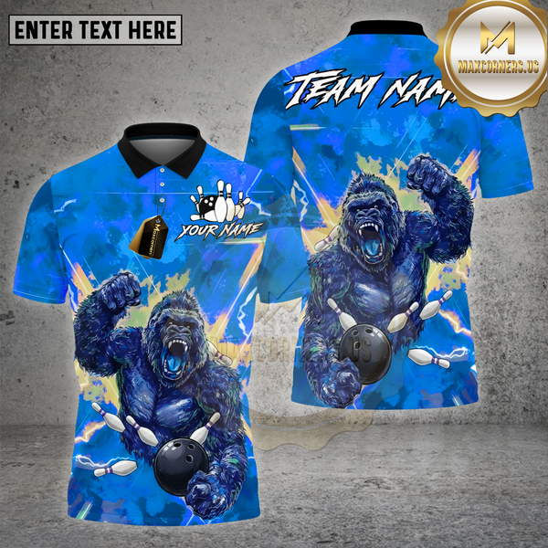 Maxcorners Bowling Shirt Lightning Gorilla Power Strike Multioptions Personalized Name, Team Name Unisex 3D Shirt