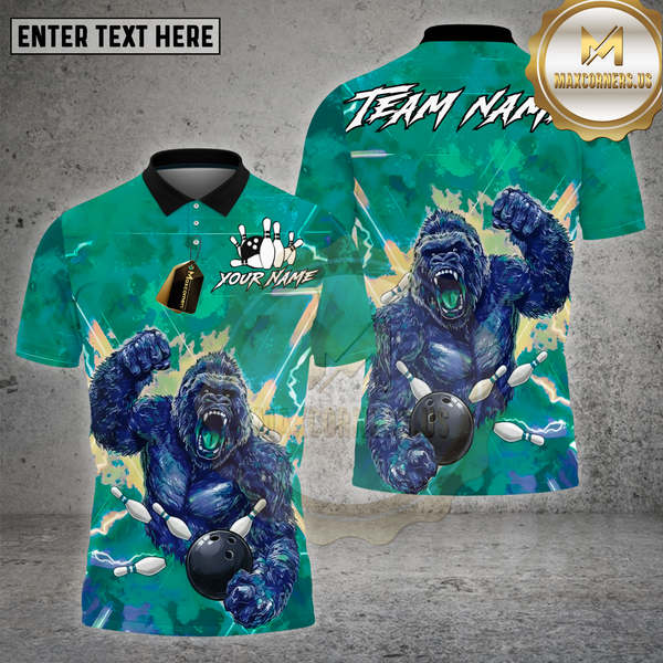 Maxcorners Bowling Shirt Lightning Gorilla Power Strike Multioptions Personalized Name, Team Name Unisex 3D Shirt