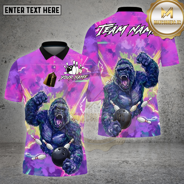 Maxcorners Bowling Shirt Lightning Gorilla Power Strike Multioptions Personalized Name, Team Name Unisex 3D Shirt