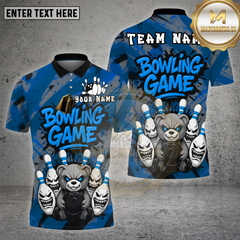 Maxcorners Bowling Shirt Black Angry Bear Bowling Game Multioptions Personalized Name, Team Name Unisex 3D Shirt