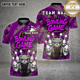 Maxcorners Bowling Shirt Black Angry Bear Bowling Game Multioptions Personalized Name, Team Name Unisex 3D Shirt