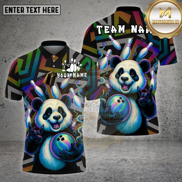 Maxcorners Bowling Shirt Neon Panda Bowling Rainbow Strike Multioptions Personalized Name, Team Name Unisex 3D Shirt