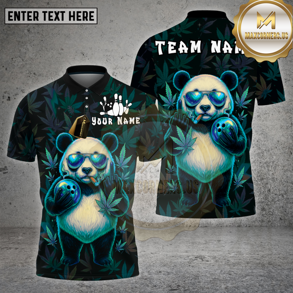 Maxcorners Bowling Shirt Cool Panda 420 Leaf Bowling Smoke Multioptions Personalized Name, Team Name Unisex 3D Shirt