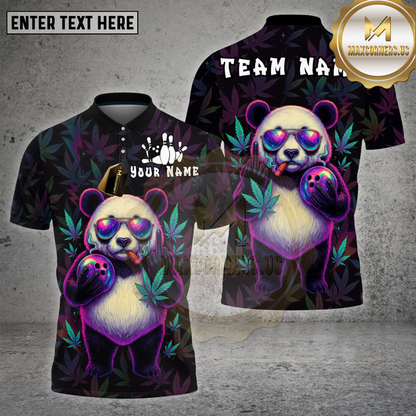 Maxcorners Bowling Shirt Cool Panda 420 Leaf Bowling Smoke Multioptions Personalized Name, Team Name Unisex 3D Shirt