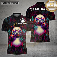 Maxcorners Bowling Shirt Cool Panda 420 Leaf Bowling Smoke Multioptions Personalized Name, Team Name Unisex 3D Shirt