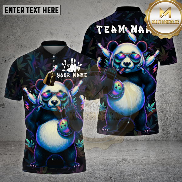Maxcorners Bowling Shirt Panda 420 Leaf Bowling Neon Glow Multioptions Personalized Name, Team Name Unisex 3D Shirt