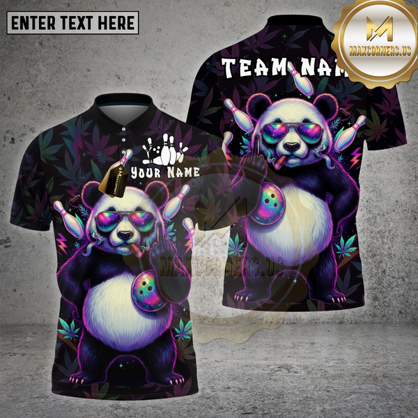 Maxcorners Bowling Shirt Panda 420 Leaf Bowling Neon Glow Multioptions Personalized Name, Team Name Unisex 3D Shirt
