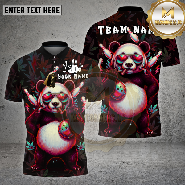 Maxcorners Bowling Shirt Panda 420 Leaf Bowling Neon Glow Multioptions Personalized Name, Team Name Unisex 3D Shirt
