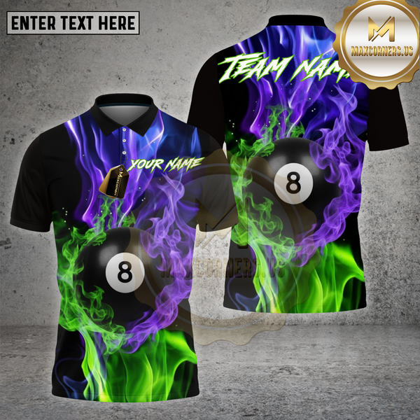 Maxcorners Billiards Shirt Neon Purple 8 Ball Smoke Fusion Multioptions Personalized Name, Team Name Unisex 3D Shirt