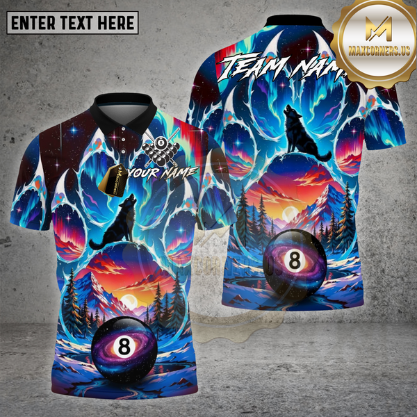 Maxcorners Billiards Shirt Wolf Galaxy 8 Ball Mountain Sunset Multioptions Personalized Name, Team Name Unisex 3D Shirt