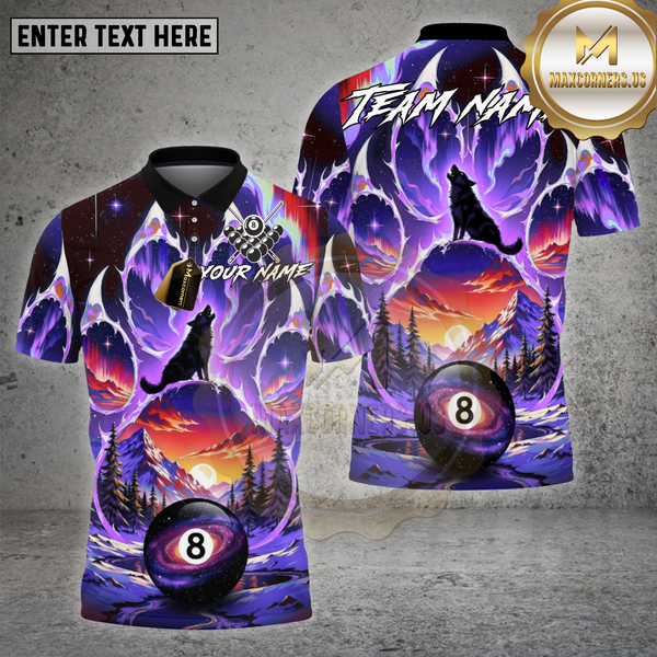 Maxcorners Billiards Shirt Wolf Galaxy 8 Ball Mountain Sunset Multioptions Personalized Name, Team Name Unisex 3D Shirt