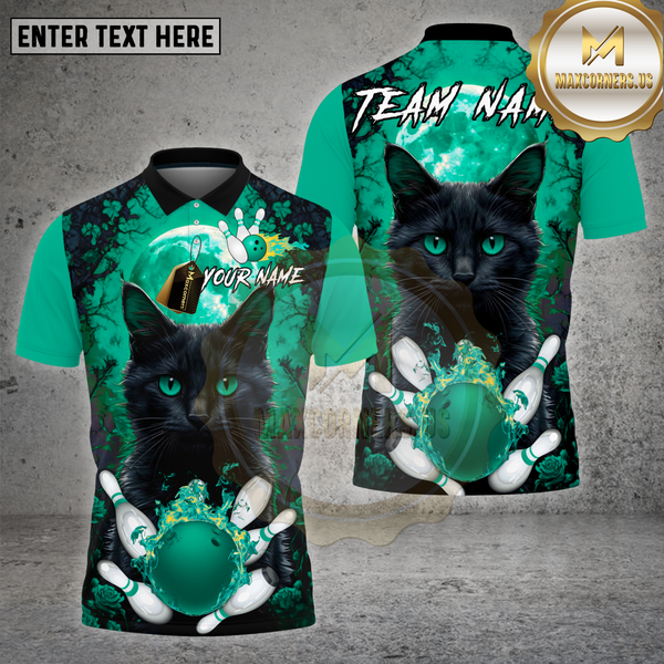 Maxcorners Bowling Shirt Moon Cat Fire Bowling Multioptions Personalized Name, Team Name Unisex 3D Shirt