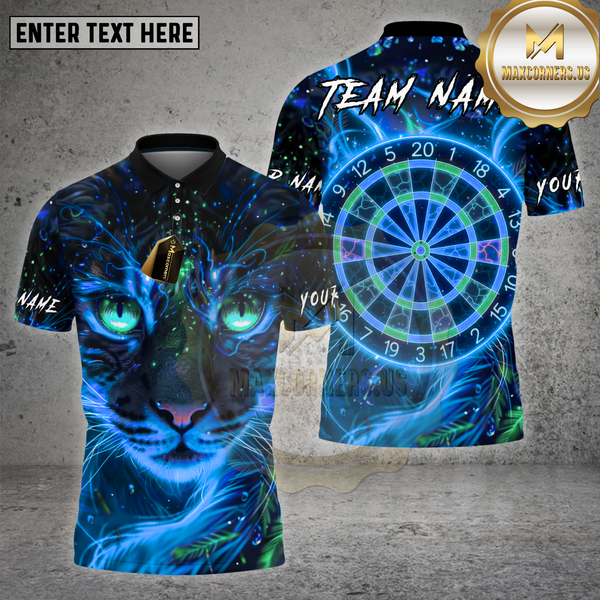 Maxcorners Darts Shirt Neon Cat Dartboard Glow Eyes Multioptions Personalized Name, Team Name Unisex 3D Shirt