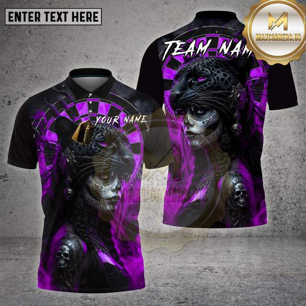 Maxcorners Darts Shirt Panther Sugar Skull Queen Multioptions Personalized Name, Team Name Unisex 3D Shirt