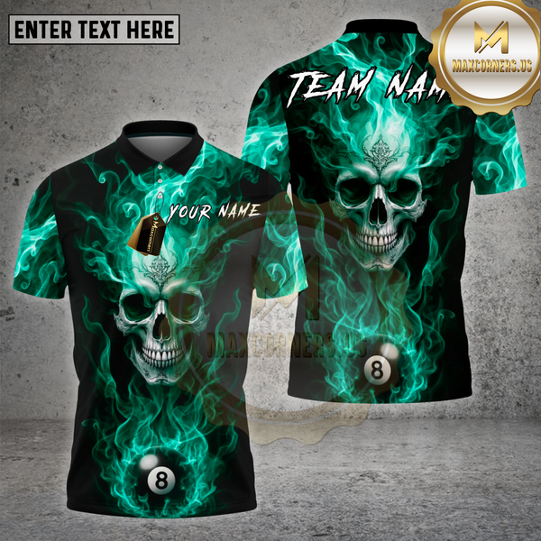 Maxcorners Billiards Shirt Skull 8 Ball Fire Multioptions Personalized Name, Team Name Unisex 3D Shirt