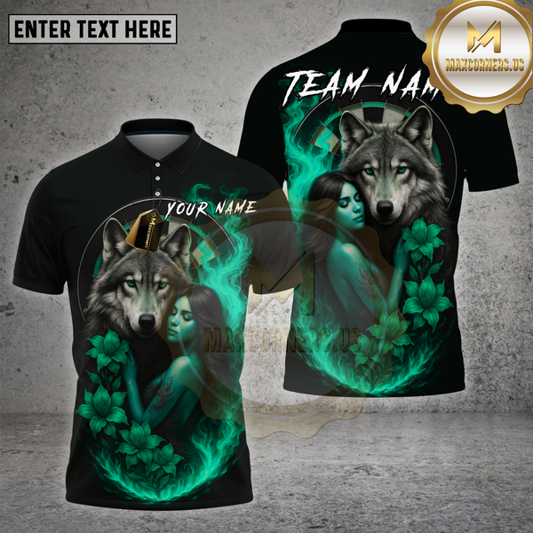Maxcorners Darts Wolf Shirt Fire Love Couple Flame Art Multioptions Personalized Name, Team Name Unisex 3D Shirt