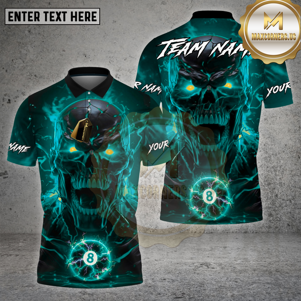 Maxcorners Billiards Shirt Skull 8 Ball Hellfire Rage Multioptions Personalized Name, Team Name Unisex 3D Shirt