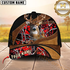 Maxcorners Dark Premium Deer Hunting Leather Pattern  Camo Personalized Name Cap (6 Colors)