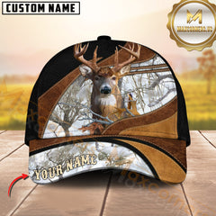 Maxcorners Dark Premium Deer Hunting Leather Pattern  Camo Personalized Name Cap (6 Colors)