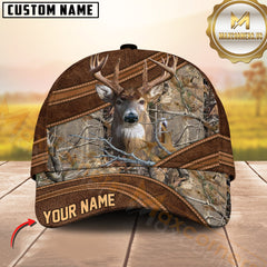 Maxcorners Deer Hunting Brown Leather Camouflage Stitched Western Personalized Name 3D Cap (6 Colors)