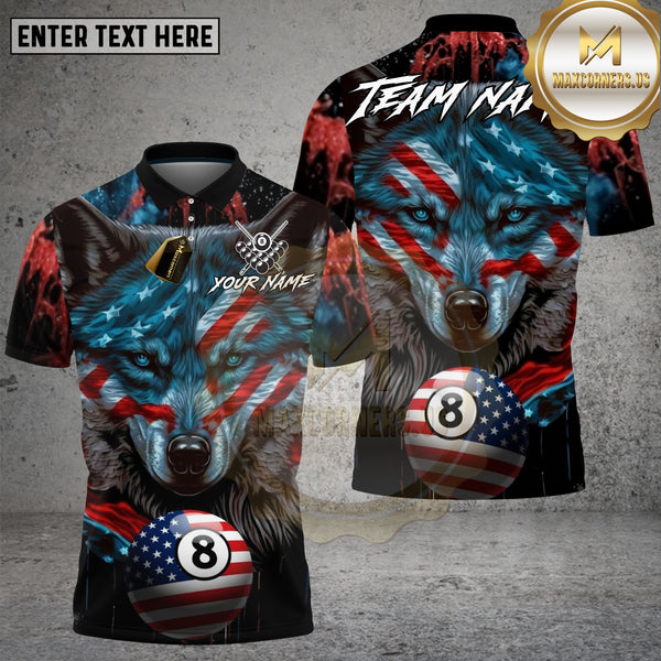 Maxcorners Billiards Shirt American Wolf 8 Ball Patriot Style Multioptions Personalized Name, Team Name Unisex 3D Shirt