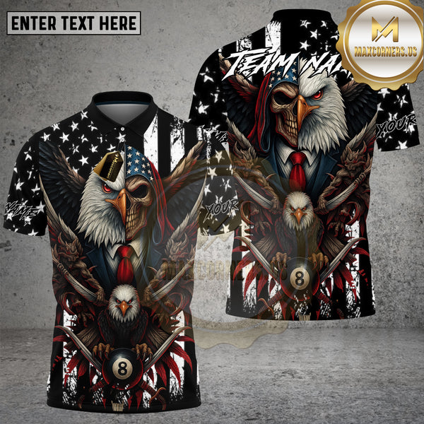 Maxcorners Billiards Shirt American Eagle Skull Dual Face 8 Ball Multioptions Personalized Name, Team Name Unisex 3D Shirt