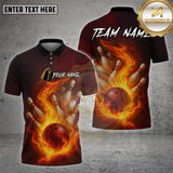 Maxcorners Bowling Shirt Flaming Pins and Ball Multioptions Personalized Name, Team Name Unisex 3D Shirt (4 Colors)