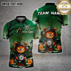 Maxcorners Billiards Shirt Halloween Bear 8 Ball Pumpkin Multioptions Personalized Name, Team Name Unisex 3D Shirt (4 Colors