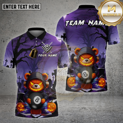 Maxcorners Billiards Shirt Halloween Bear 8 Ball Pumpkin Multioptions Personalized Name, Team Name Unisex 3D Shirt (4 Colors