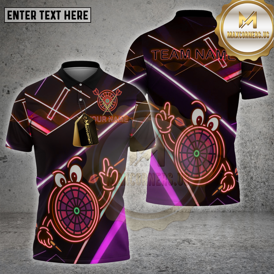 Maxcorners Darts Dartboard Neon Eyes Cartoon Style Multicolor Options Personalized Name, Team Name 3D Shirt (4 Colors)