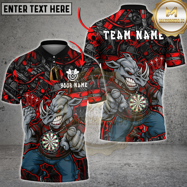 Maxcorners Dart Shirt Rhino Design Red Black Style Multioptions Personalized Name, Team Name Unisex 3D Shirt (4 Colors)