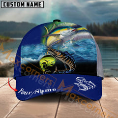 Maxcorners Fishing Blue Pattern Multicolor Personalized Name 3D Cap