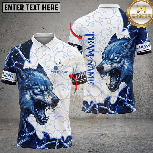 Maxcorners Wolf Bowling Shirt Fierce Ice Animal Graphic Multicolor Options Personalized Name, Team Name 3D Shirt (4 Colors)