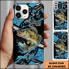 Maxcorners Fishing Blue Grunge Paint Splash Dynamic Art Personalized Name Phone Case (10 Fish Species)
