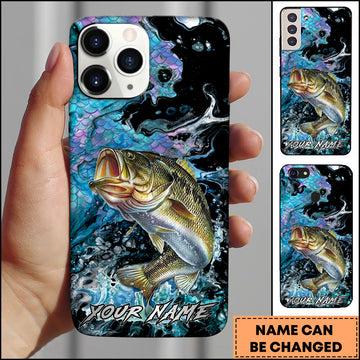 Maxcorners Bass Fishing Neon Scale Texture Water Splash Personalized Name Phone Case