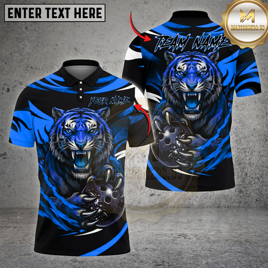 Maxcorners Bowling Shirt Fierce Tiger Strike Ball Power Claw Graphic Multicolor Options Personalized Name, Team Name 3D Shirt (4 Colors)