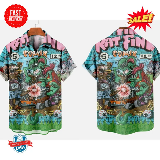 Maxcorners Hot Rod Vintage Rat Fink Hawaiian Shirt