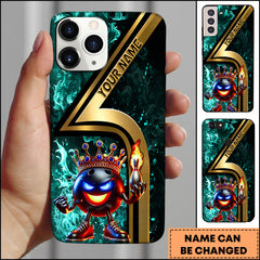 Maxcorners Bowling Phone Case King Bowling Ball Crown Fire Blue Smoke Design Personalized Name Phone Case | Cyan