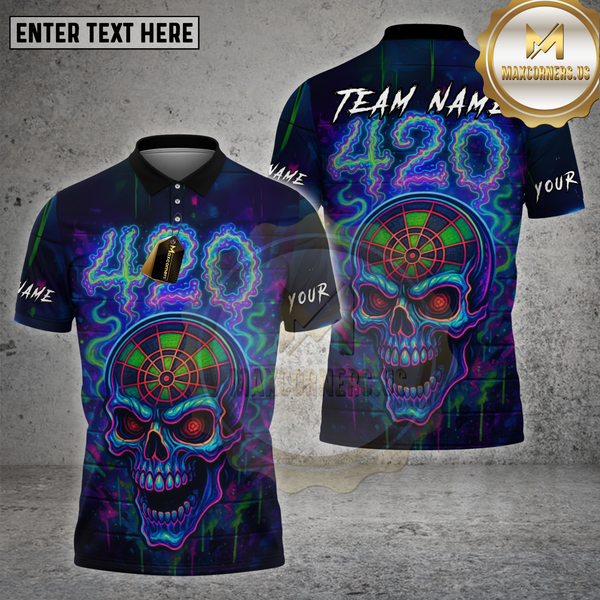 Maxcorners Darts Shirt Skull 420 Neon Dartboard Glow Multioptions Personalized Name, Team Name Unisex 3D Shirt (4 Colors)