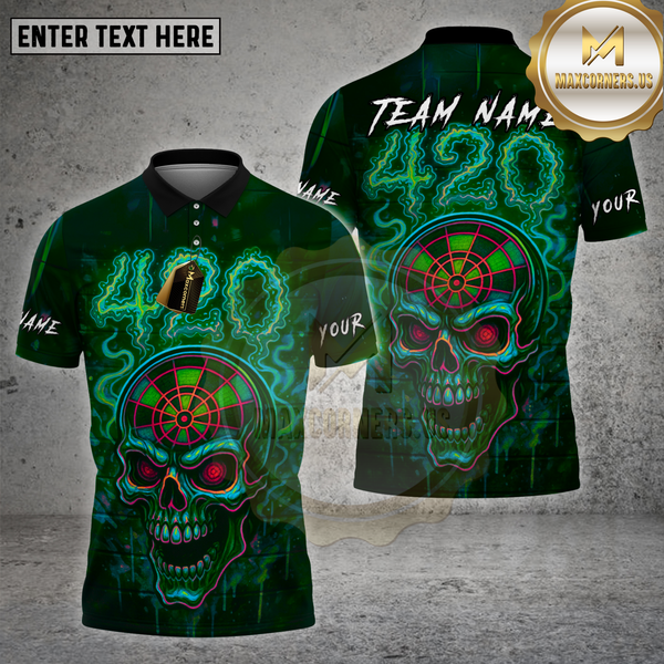 Maxcorners Darts Shirt Skull 420 Neon Dartboard Glow Multioptions Personalized Name, Team Name Unisex 3D Shirt (4 Colors)