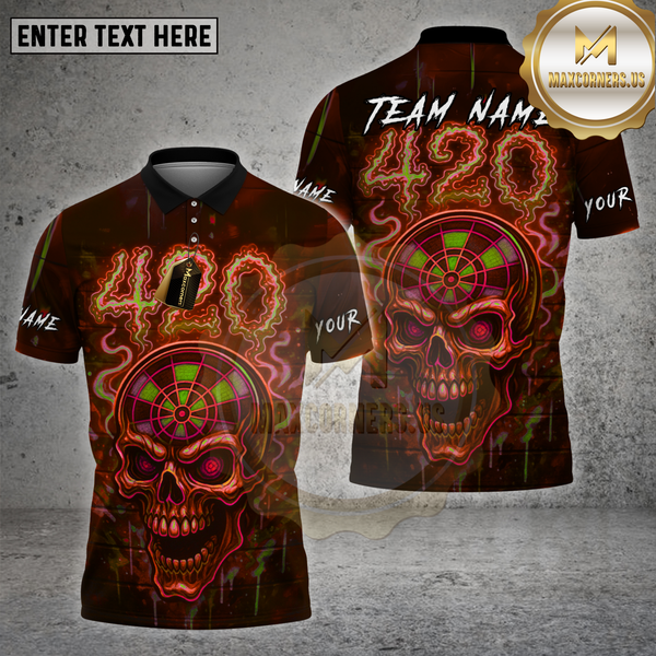 Maxcorners Darts Shirt Skull 420 Neon Dartboard Glow Multioptions Personalized Name, Team Name Unisex 3D Shirt (4 Colors)