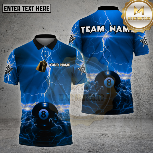 Maxcorners Billiards Shirt 8 Ball Lightning Storm Multioptions Personalized Name, Team Name Unisex 3D Shirt (4 Colors)