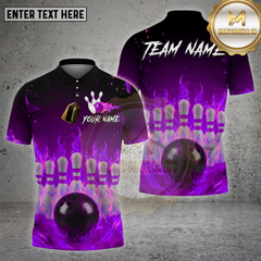 Maxcorners Bowling Shirt Flaming Pins and Ball Multioptions Personalized Name, Team Name Unisex 3D Shirt (4 Colors)