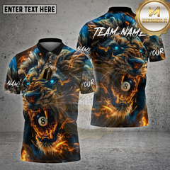 Maxcorners Billiards Shirt Lion with 8 Ball Fire Glow Multioptions Personalized Name, Team Name Unisex 3D Shirt (4 Colors)
