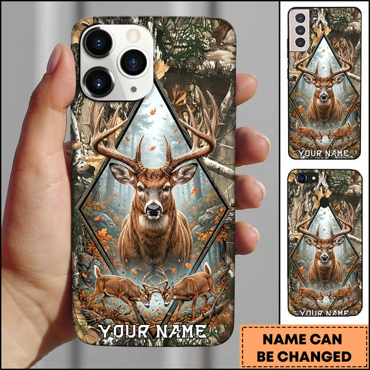 Maxcorners Deer Hunting Duo Antlers Forest Geometry Personalized Name 3D Phonecase