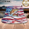 Maxcorners Fishing Watercolor American Flag Splash Personalized 3D Bucket Hat (13 Fish Species)