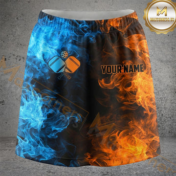 Maxcorners Pickleball Blue Orange Fire Ice Split Personalized 3D Skort, Skirts With Shorts