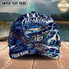 Maxcorners Fishing Hookin Adventure Blue Hexagon Multi Options Personalized Name 3D Cap (11 Fish Species)