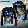 Maxcorners Fishing Blue Honeycomb Splash Personalized Name, Team Name 3D Long Sleeve Shirt (12 Fish Species)
