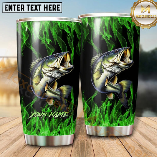 Maxcorners Fishing Tumbler Black Emerald Flame Design Personalized Name Tumbler (13 Species)